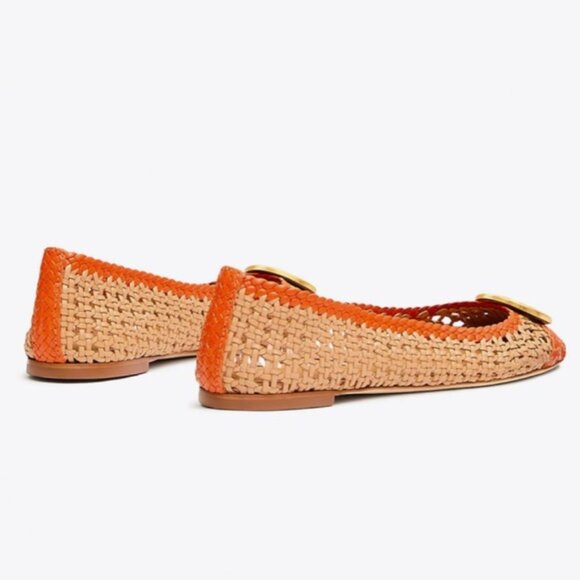 Tory Burch Chelsea Woven Leather Cap-to-Toe Ballet Flats with Gold Medallion - Picture 2 of 4